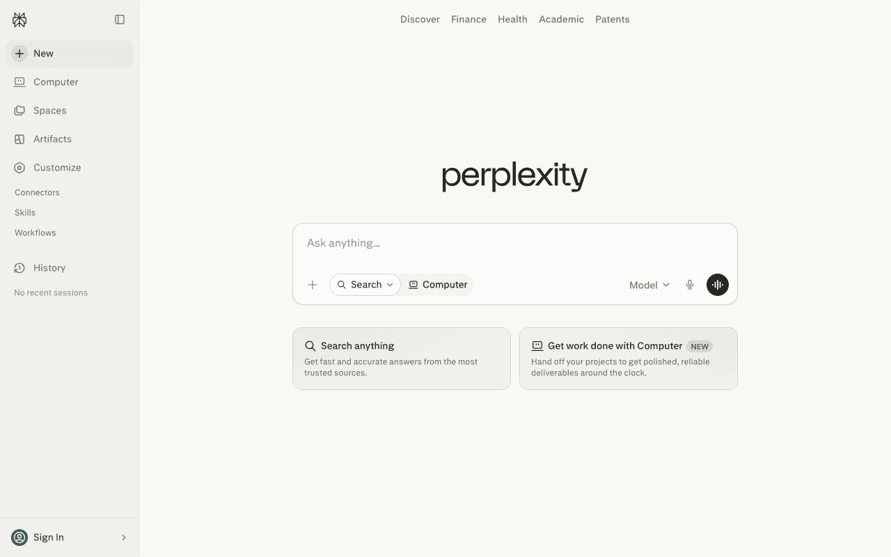 Perplexity website